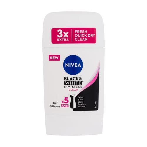 Nivea Black & White Invisible Clear 48h 50 ml antiperspirant nezanechávající stopy na oblečení pro ženy