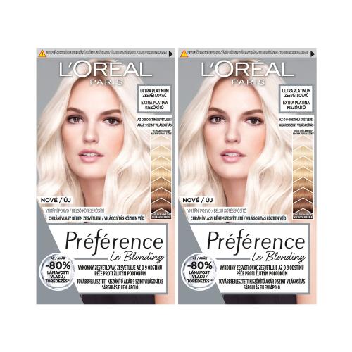L'Oréal Paris Préférence Les Blondissimes set pro ženy 2x barva na vlasy 60 ml Odstín Ultra Platinum