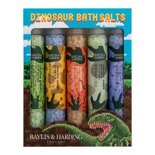 Baylis & Harding Dinosaur Bath Salts dárková kazeta pro děti sůl do koupele Jurassic Amber 5 x 65 g