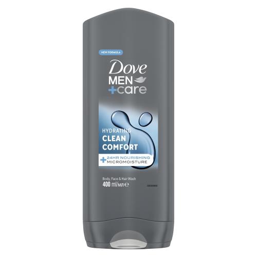 Dove Men + Care Hydrating Clean Comfort 400 ml hydratační sprchový gel na tělo, obličej a vlasy pro muže