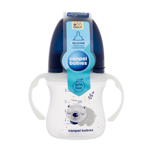 Canpol babies Sleepy Koala Easy Start Anti-Colic Bottle Blue 0m+ 120 ml antikoliková kojenecká lahev se svítícími úchyty pro děti