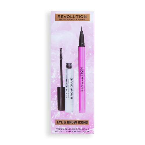 Makeup Revolution London Eye & Brow Icons Gift Set dárková kazeta pro ženy gel na obočí Brow Glue 3 ml+ oční linky Liquid Liner 0,5 ml