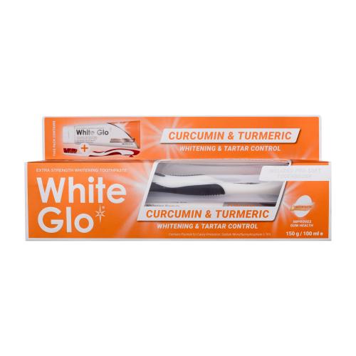 White Glo Curcumin & Turmeric zubní pasta unisex zubní pasta 150 g + kartáček na zuby 1 ks + mezizubní kartáček 8 ks