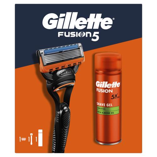 Gillette Fusion5 dárková kazeta pro muže holicí strojek Fusion5 1 ks + gel na holení Fusion Shave Gel Sensitive 200 ml
