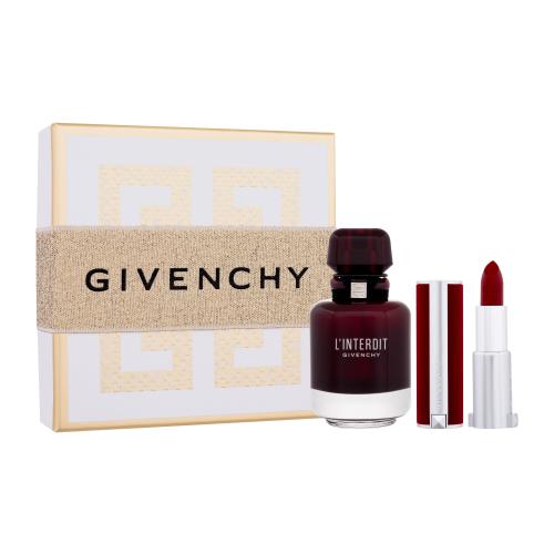 Givenchy L'Interdit Rouge dárková kazeta pro ženy parfémovaná voda 50 ml + rtěnka Le Rouge Deep Velvet 3,4 g 37 Rouge Grainé