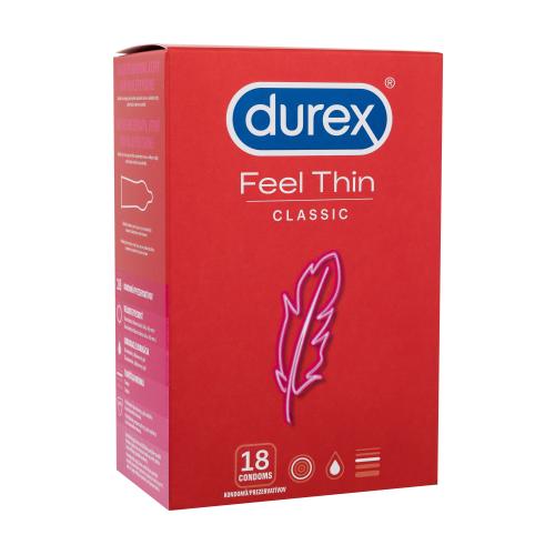 Durex Feel Thin Classic tenké kondomy se silikonovým lubrikačním gelem pro muže kondom 18 ks
