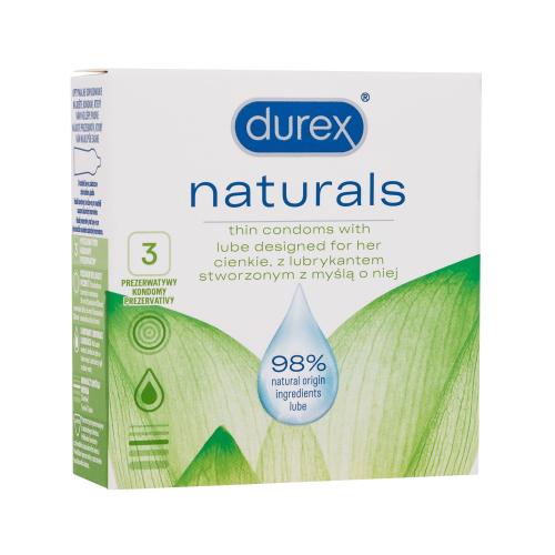 Durex Naturals tenké kondomy s přírodním lubrikačním gelem pro muže kondom 3 ks