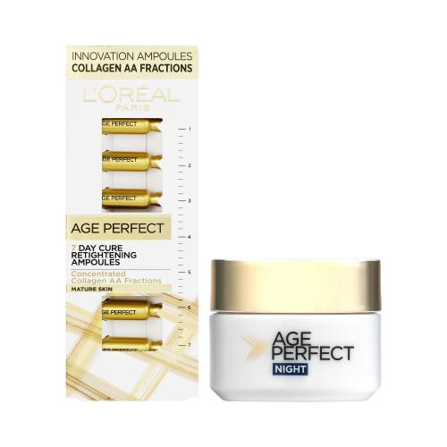 L'Oréal Paris Age Perfect 7 Day Cure Retightening Ampoules set pro ženy pleťové sérum 7x1 ml + noční pleťový krém 50 ml
