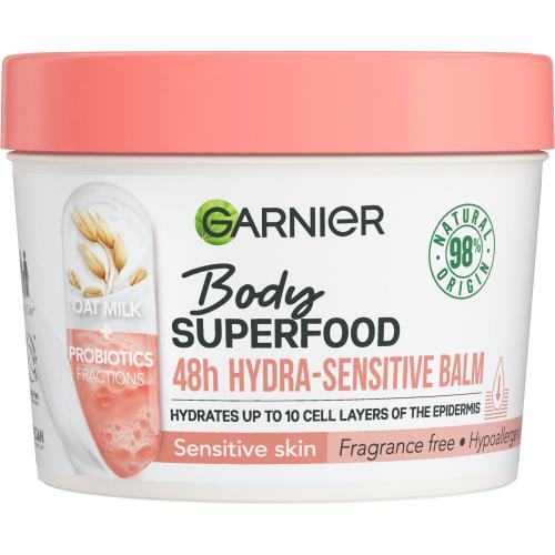 Garnier Body Superfood 48h Hydra-Sensitive Balm Oat Milk + Prebiotics 380 ml hydratační tělový balzám s ovesným mlékem pro ženy