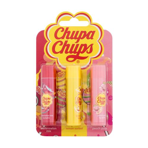 Chupa Chups Lip Balm Trio dárková kazeta pro děti balzám na rty 4 g Watermelon + balzám na rty 4 g Peach Pulp + balzám na rty 4 g Lemon Sorbet