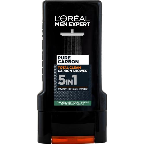 L'Oréal Paris Men Expert Pure Carbon 5in1 300 ml sprchový gel na tělo, vlasy, obličej a vousy pro muže