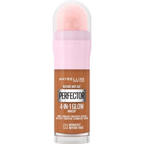 Maybelline Instant Anti-Age Perfector 4-In-1 Glow 20 ml rozjasňující tekutý make-up s houbičkou pro ženy 03 Medium Deep
