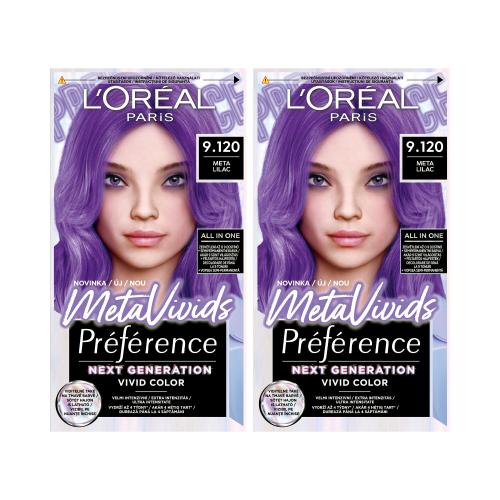 L'Oréal Paris Préférence Meta Vivids set pro ženy 2x barva na vlasy 75 ml Odstín 9.120 Meta Lilac