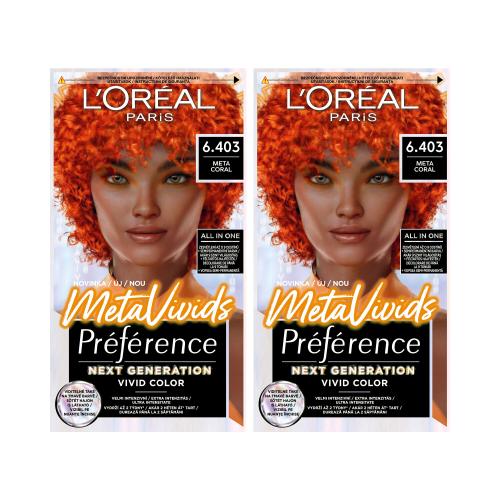 L'Oréal Paris Préférence Meta Vivids set pro ženy 2x barva na vlasy 75 ml Odstín 6.403 Meta Coral