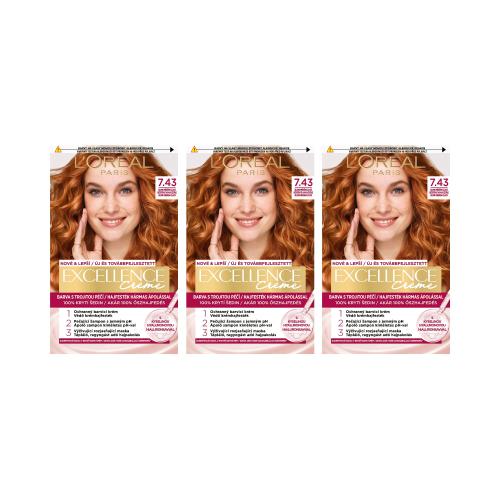 L'Oréal Paris Excellence Creme Triple Protection set pro ženy 3x barva na vlasy 48 ml Odstín 7,43 Dark Copper Gold Blonde
