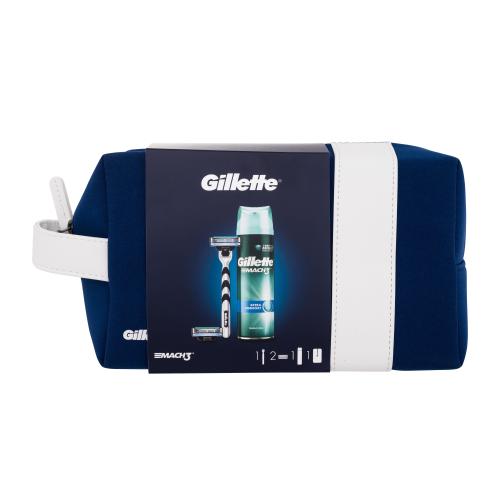 Gillette Mach3 dárková kazeta pro muže holicí strojek 1 ks + náhradní hlavice 2 ks + gel na holení Extra Comfort 75 ml + kosmetická taštička