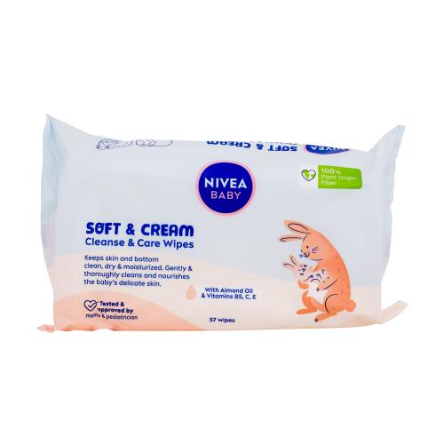 Nivea Baby Soft & Cream Cleanse & Care Wipes 57 ks čisticí a pečující vlhčené ubrousky pro děti