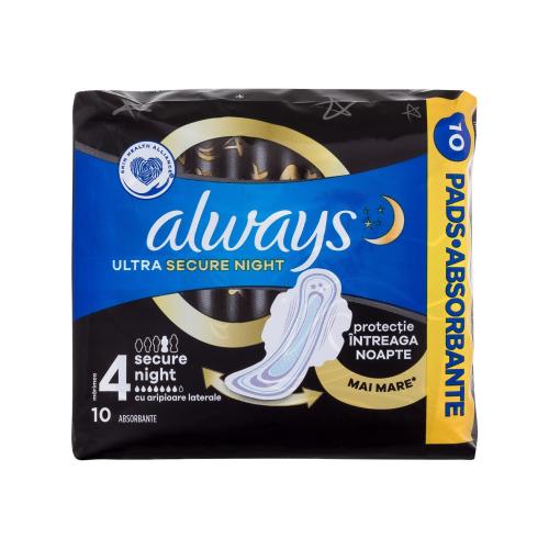 Always Ultra Secure Night noční hygienické vložky s křidélky a jemnou vůní pro ženy noční hygienická vložka s křidélky 10 ks