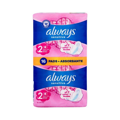 Always Sensitive Super Plus šetrné hygienické vložky s křidélky pro ženy hygienická vložka s křidélky 16 ks