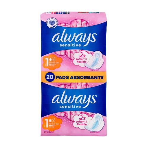 Always Sensitive Normal Plus šetrné hygienické vložky s křidélky pro ženy hygienická vložka s křidélky 20 ks