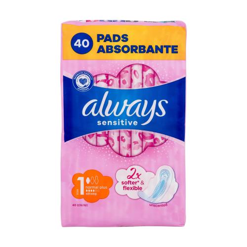 Always Sensitive Normal Plus šetrné hygienické vložky s křidélky pro ženy hygienická vložka s křidélky 40 ks