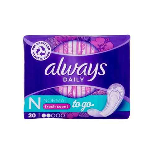 Always Daily Fresh Normal Fresh Scent To Go intimky se svěží vůní balené zvlášť pro ženy slipová vložka 20 ks