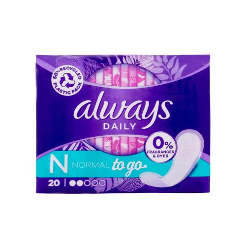 Always Daily Normal To Go intimky bez parfemace balené zvlášť pro ženy slipová vložka 20 ks