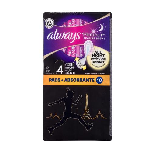 Always Platinum Secure Night noční hygienické vložky s křidélky a jemnou vůní pro ženy noční hygienická vložka s křidélky 10 ks