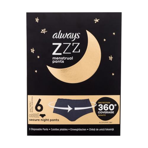 Always Zzz Menstrual Pants noční jednorázové menstruační kalhotky pro ženy noční jednorázové menstruační kalhotky 3 ks