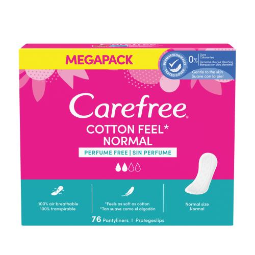 Carefree Cotton Feel Normal intimky bez parfemace pro ženy slipová vložka 76 ks