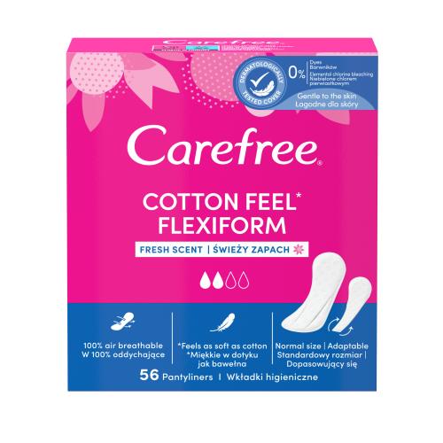 Carefree Cotton Feel Flexiform Fresh Scent intimky se svěží vůní vhodné pro běžné spodní prádlo i tanga pro ženy slipová vložka 56 ks