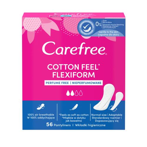 Carefree Cotton Feel Flexiform intimky bez parfemace vhodné pro běžné spodní prádlo i tanga pro ženy slipová vložka 56 ks