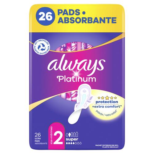 Always Platinum Super hygienické vložky s křidélky a jemnou vůní pro ženy hygienická vložka s křidélky 26 ks