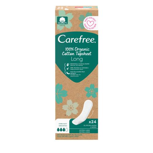 Carefree Organic Cotton Long intimky se svrchní vrstvou z organické bavlny pro ženy slipová vložka 24 ks
