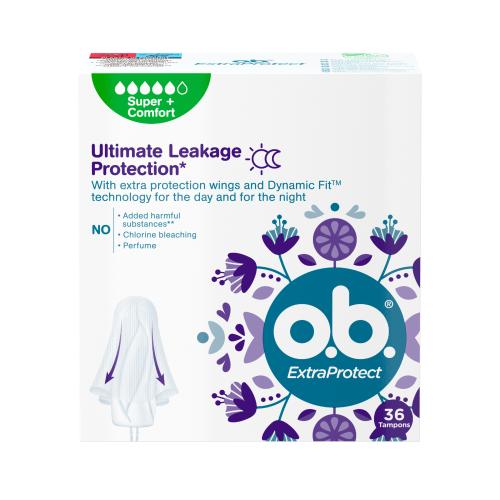o.b. ExtraProtect Super Plus tampony pro maximální ochranu před protečením ve dne i v noci pro ženy tampon 36 ks