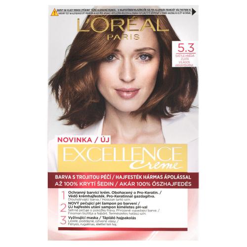 L'Oréal Paris Excellence Creme Triple Protection 48 ml barva na vlasy pro ženy 5,3 Natural Light Golden Brown na barvené vlasy; na všechny typy vlasů