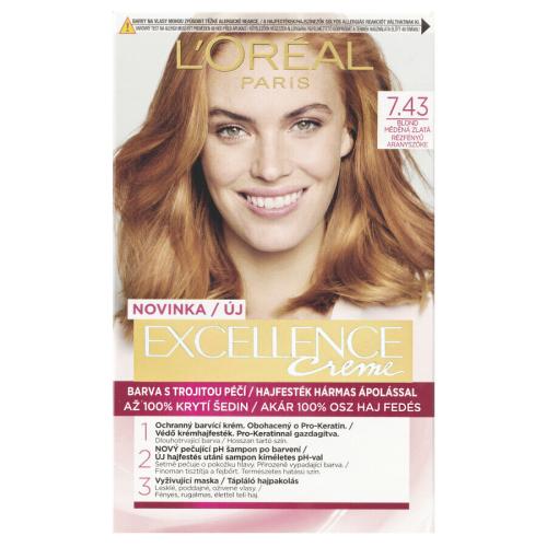 L'Oréal Paris Excellence Creme Triple Protection 48 ml barva na vlasy pro ženy 7,43 Dark Copper Gold Blonde