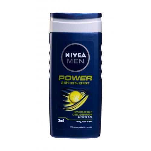 Nivea Men Power Fresh 250 ml osvěžující sprchový gel na tělo, obličej a vlasy pro muže