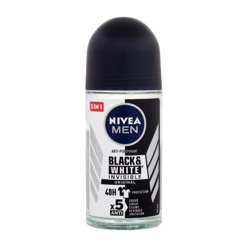 Nivea Men Invisible For Black & White Original Deo Roll-On 50 ml antiperspirant nezanechávající stopy na oblečení pro muže