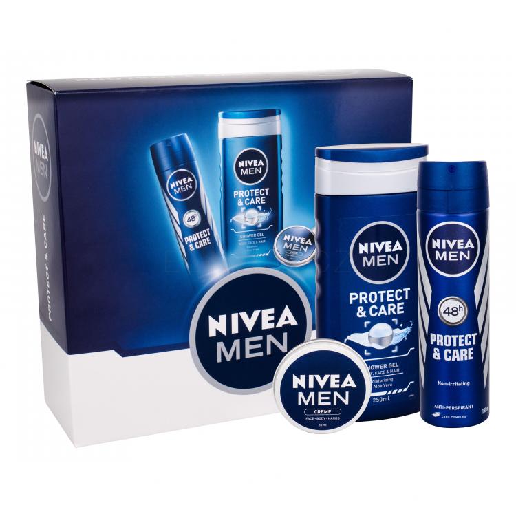 Nivea Men Protect &amp; Care Dárková kazeta sprchový gel 250 ml + anti-perspirant 150 ml+ univerzální krém Men Creme 30 ml
