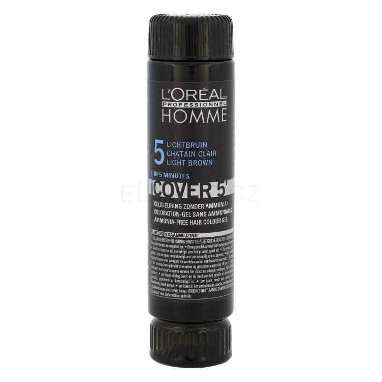 L&#039;Oréal Professionnel Homme Cover 5´ Barva na vlasy pro muže 3x50 ml Odstín 5 Light Brown poškozená krabička