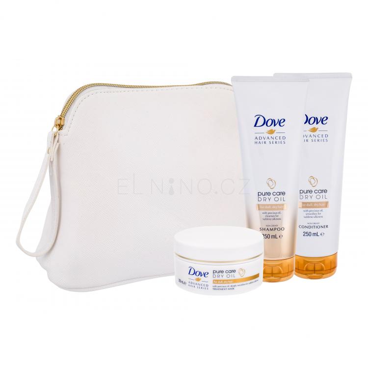 Dove Advanced Hair Series Pure Care Dry Oil Dárková kazeta šampon 250 ml + kondicionér 250 ml + maska na vlasy 200 ml + kosmetická taška