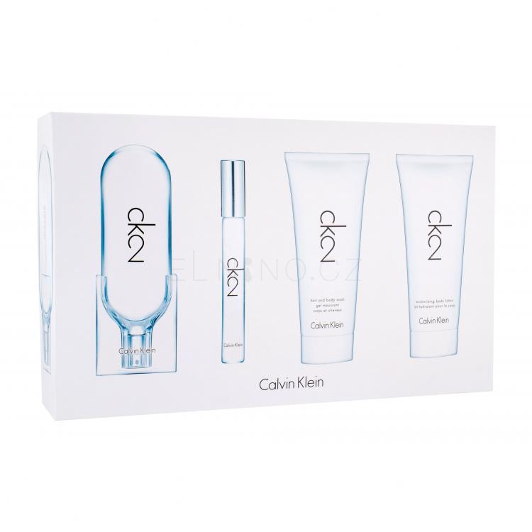 Calvin Klein CK2 Dárková kazeta toaletní voda 100 ml + toaletní voda 10 ml + sprchový gel 100 ml + tělové mléko 100 ml