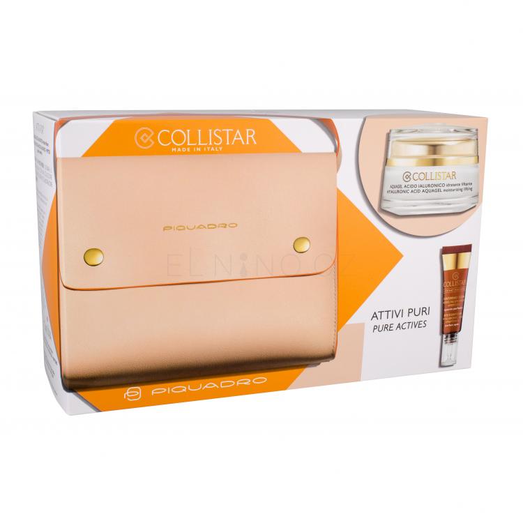 Collistar Pure Actives Hyaluronic Acid Aquagel Dárková kazeta denní pleťová péče 50 ml + péče o oční okolí 7,5 ml + kabelka