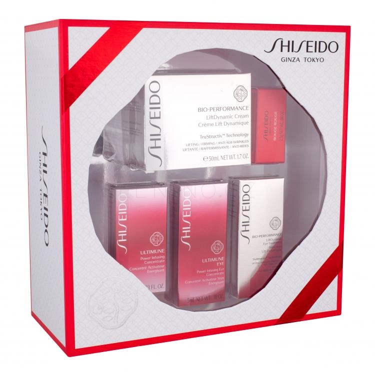 Shiseido Bio-Performance LiftDynamic Cream Dárková kazeta denní krém 50 ml + pleťové sérum Ultimune 10 ml + péče o oční okolí Ultimune 5 ml + péče o oční okolí Lift Dynamic 5 ml + rtěnka Rouge 2,5 g RD501