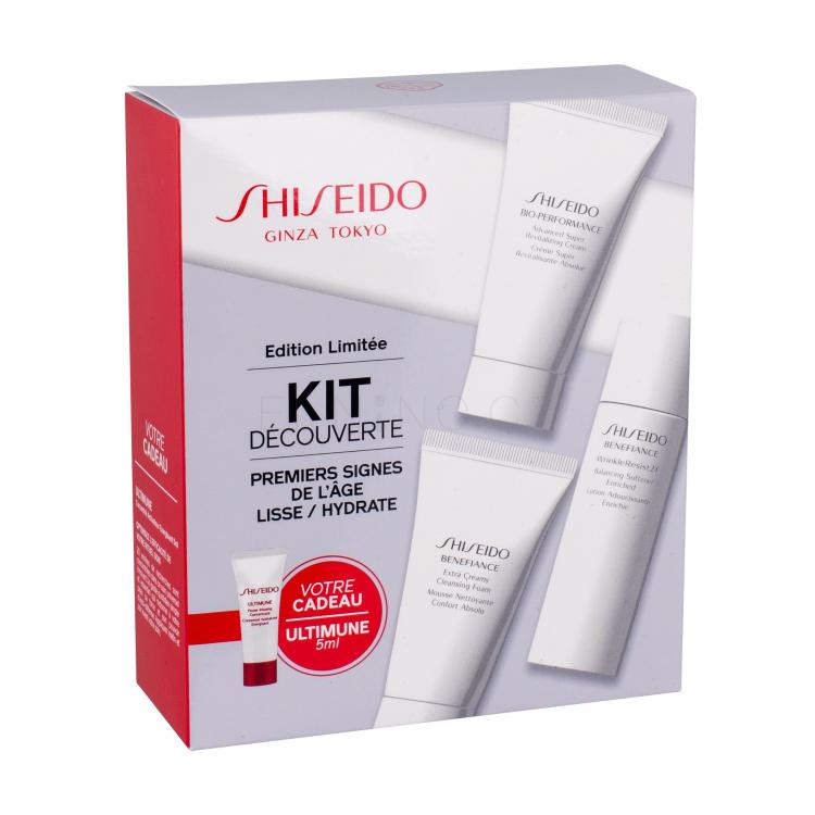 Shiseido Benefiance Extra Creamy Cleansing Foam Dárková kazeta čisticí pěna Extra Creamy Foam 30 ml + čisticí voda Wrinkle Resist 24 30 ml + denní pleťová péče Bio-Performance 30 ml + pleťové sérum Ultimune 5 ml
