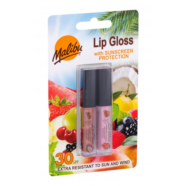 Malibu Lip Gloss SPF30 Dárková kazeta lesk na rty 1,5 ml Coconut + lesk na rty 1,5 ml Strawberry