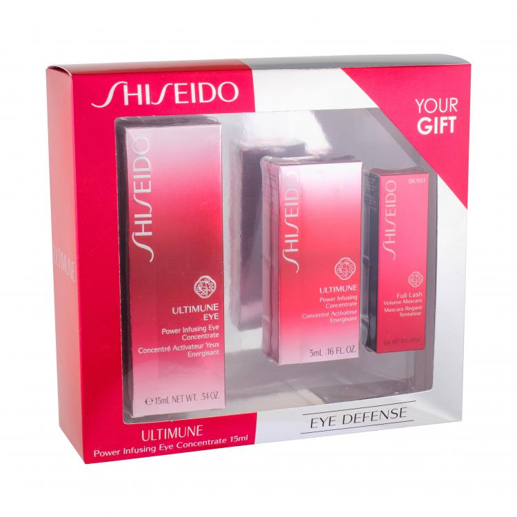 Shiseido Ultimune Power Infusing Eye Concentrate Dárková kazeta péče o oční okolí 15 ml + pleťové sérum 5 ml + řasenka Full Lash Volume Mascara 2 ml BK901