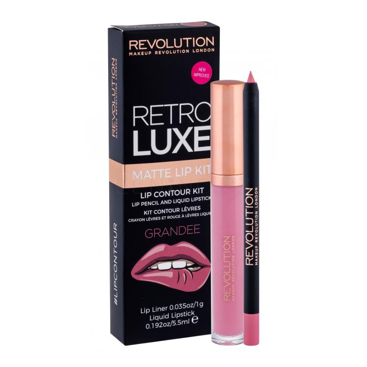 Makeup Revolution London Retro Luxe Matte Lip Kit Dárková kazeta tekutá rtěnka 5,5 ml + konturovací tužka na rty 1 g