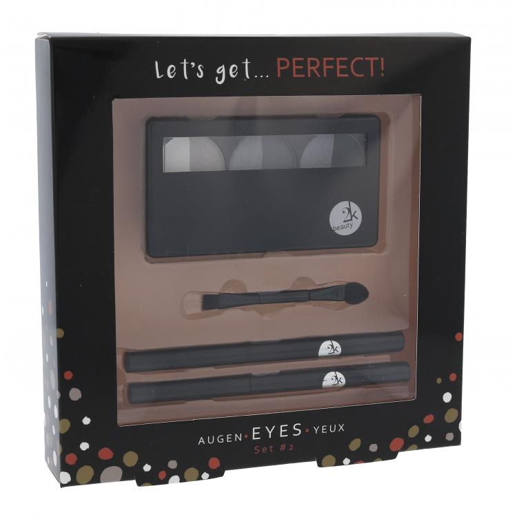 2K Let´s Get Perfect! Dárková kazeta paletka očních stínů 6,6 g + aplikátor očních stínů 1 ks + tužka na oči 0,2 g 086 + tužka na oči 0,2 g 087 poškozená krabička